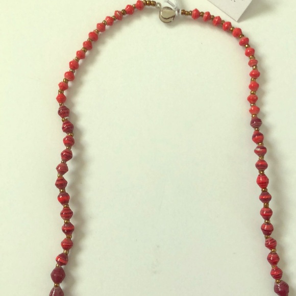 31 Bits Citron Escape Red White Cream Necklace - Picture 3 of 5